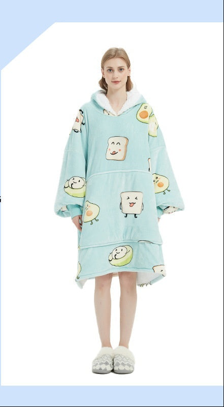 Flannel Double-Layer Fleece Blanket Hoodie – Cozy Lambswool Pyjamas