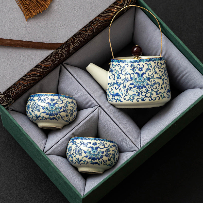 Ru Kiln Luxury Tea Set – Blue & White Ceramic Gift Box