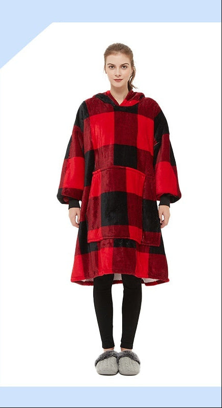 Flannel Double-Layer Fleece Blanket Hoodie – Cozy Lambswool Pyjamas