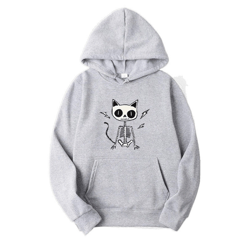 Cartoon Skull Cat Hoodie – Unisex Printed Sweatshirt | Streetwear Casual Long Sleeve Top