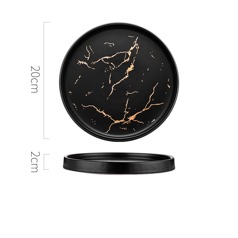 Marble Porcelain Plate – Elegant Black & White Dish