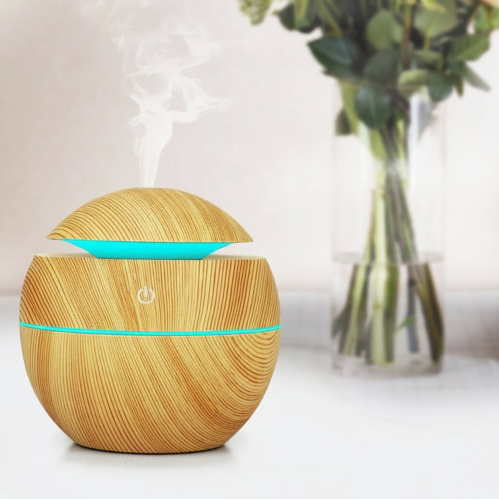 Humidifier – Ultrasonic Aromatherapy Diffuser | Quiet, Colorful LED & Wood Grain Design