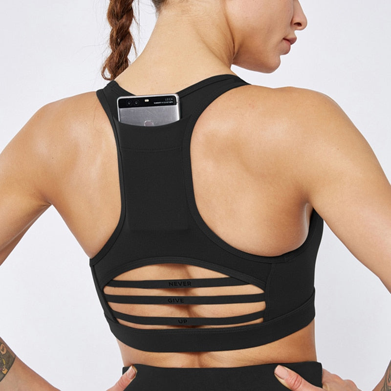 Sexy Gym Bra with Back Pocket | Sweat-Absorbent Yoga & Running Sports Bra for Women