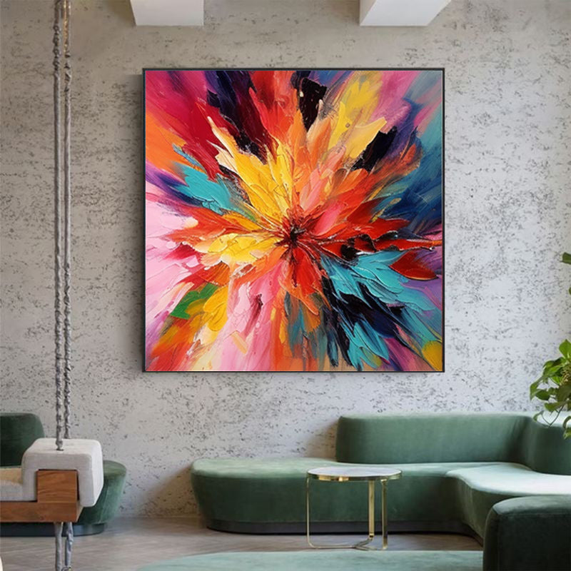 Abstract Colorful Floral Canvas Art – Hand-Painted Modern Oil Painting
