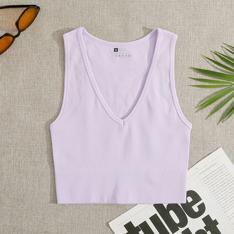 V-Neck Yoga Tank Top for Women – Breathable Fitness Sports Bra for Running & Gym