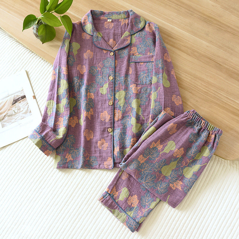 Women's Cotton Jacquard Loungewear Set - Purple