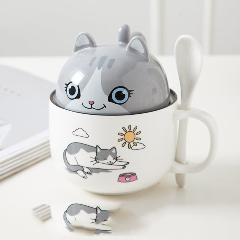 Ceramic Mug with Lid & Spoon – Cute Animal Design