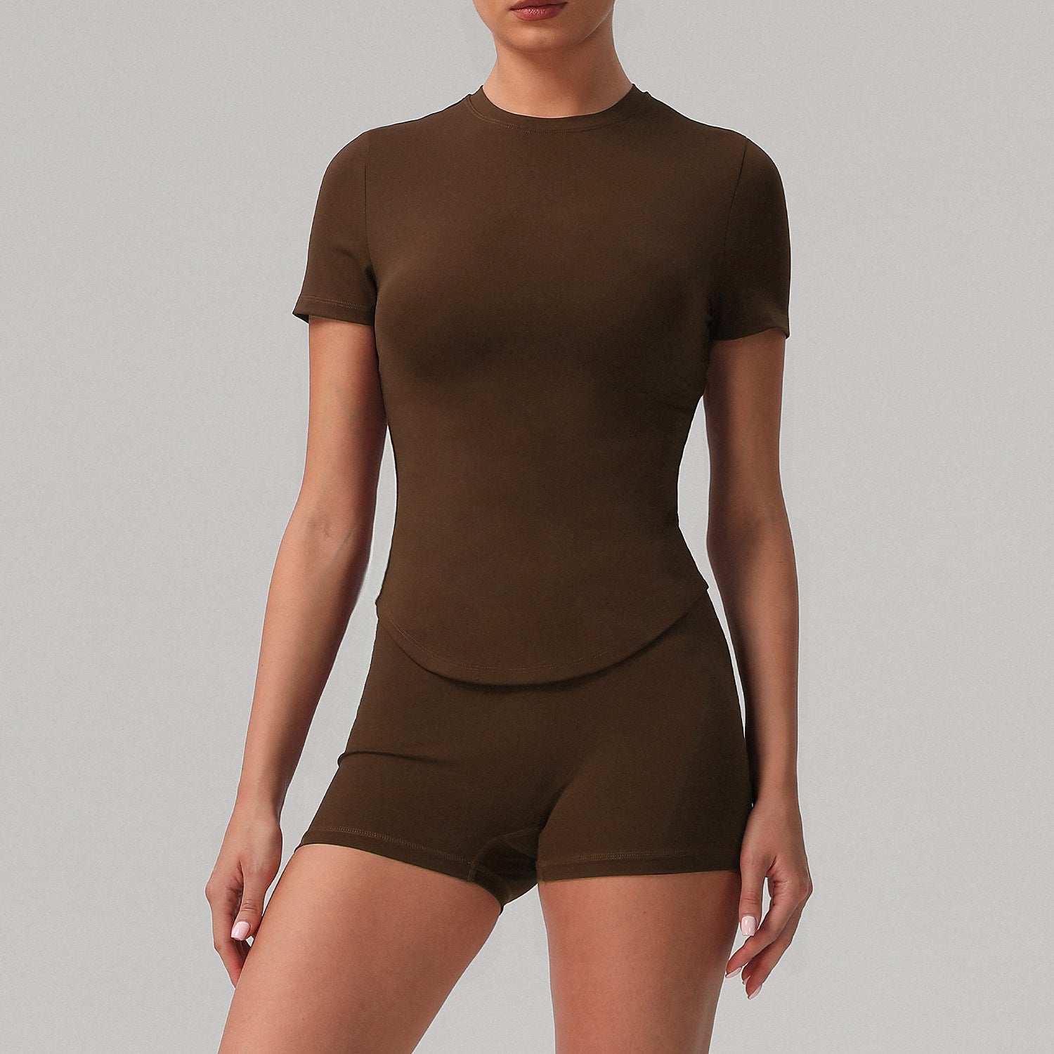 Women’s Activewear Set – Nylon & Spandex Gym Outfit | Short Sleeve & Shorts