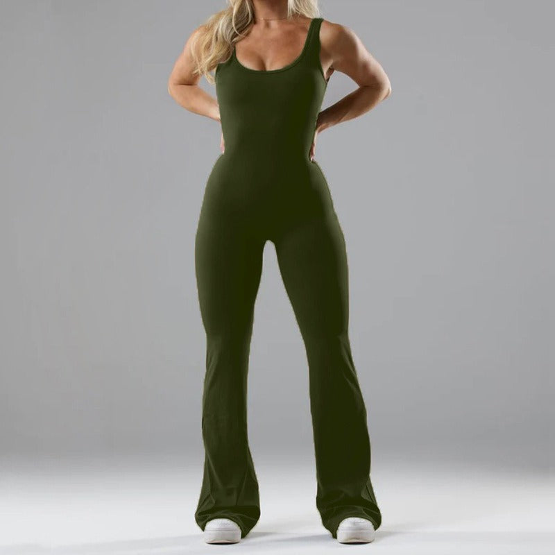 Women’s Seamless Yoga Jumpsuit – Polyester & Spandex | Slim Fit, Hollowed-Out Activewear