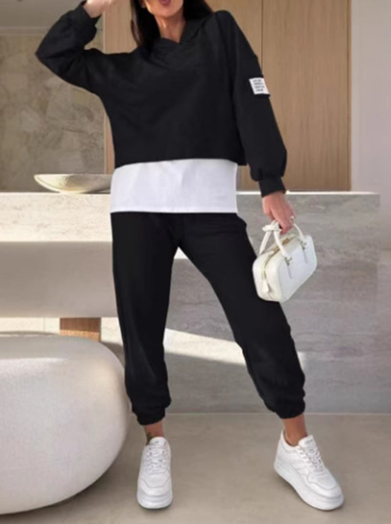Women’s Color-Block Streetwear Set – Trendy Two-Piece Long Sleeve Top & Pants | Comfortable Outfit