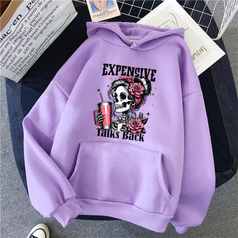 Cartoon Hip Hop Skull Pattern Printed Hooded Sweatshirt Unisex Long Sleeve Casual Jacket