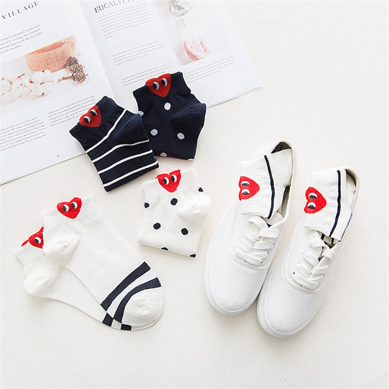 Cute 3D Heart Ear Socks for Women – Kawaii Big-Eyes Casual Socks | Soft, Breathable & Trendy Campus Style