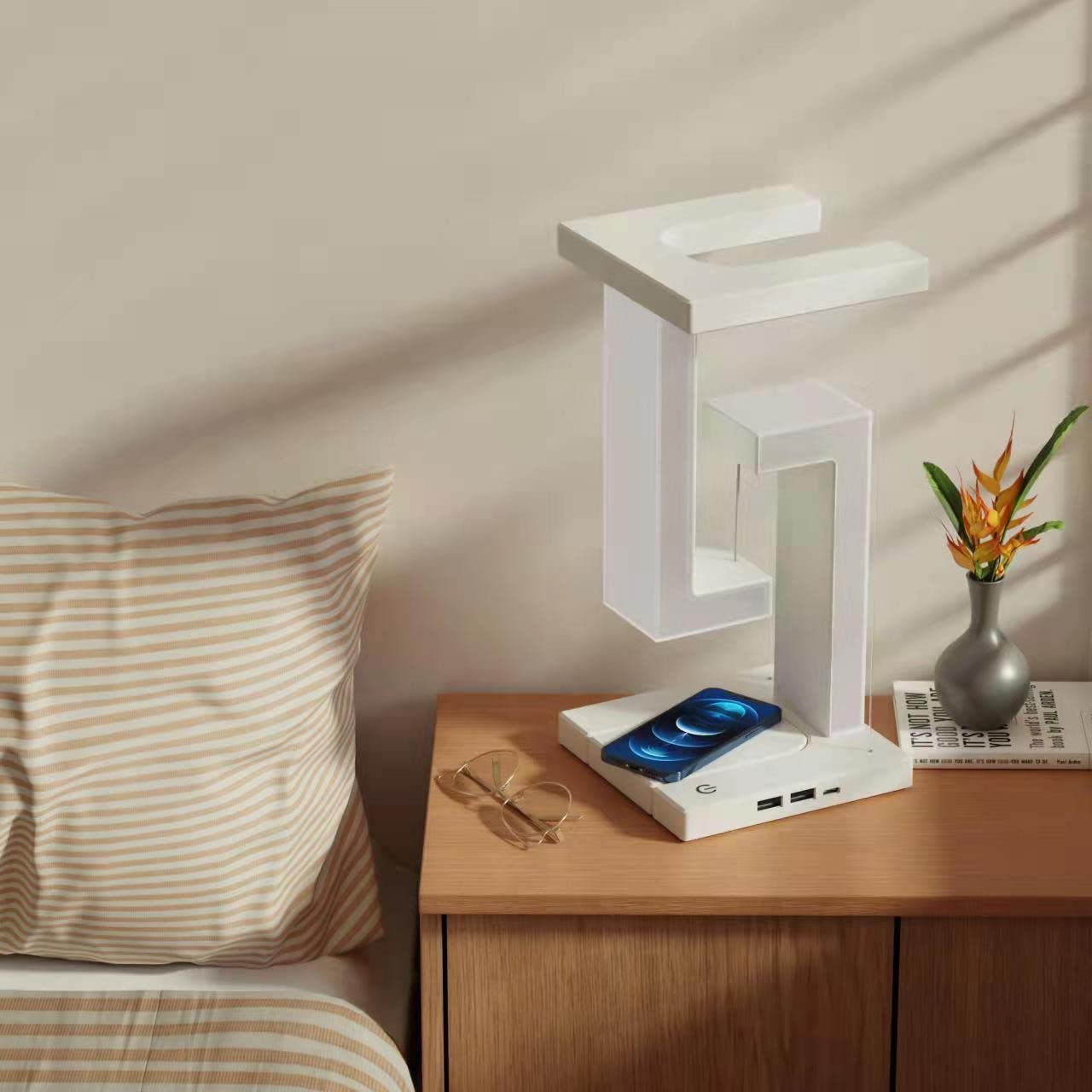 Creative Floating Wireless Charging Table Lamp – Eye Protection LED Night Light for Home & Office
