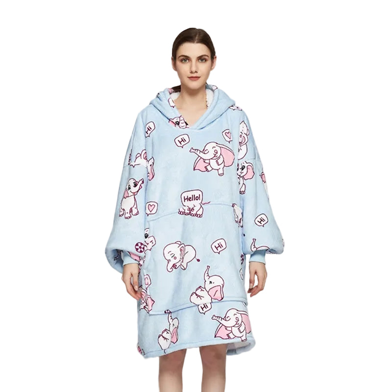 Flannel Double-Layer Fleece Blanket Hoodie – Cozy Lambswool Pyjamas