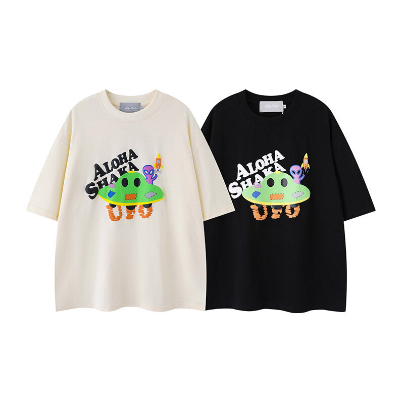 Japanese Retro Printed Unisex T-Shirt – Loose Fit, Cotton Blend, Casual Streetwear Tee