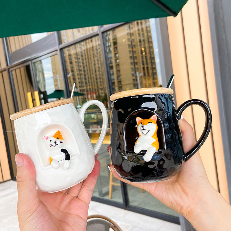 Cute Rabbit Mug with Lid & Spoon – 430ml Trendy Office Cup