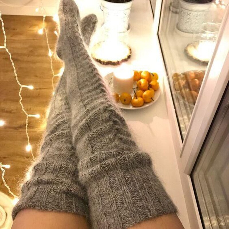 Knitted Mohair-Style Lolita Cosplay Over-the-Knee Stockings | Warm JK Woollen Fashion Socks for Women