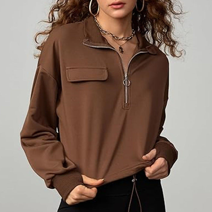Women’s Long Sleeve Half-Open Collar Casual Sweatshirt – Soft, Stylish & Everyday Comfort