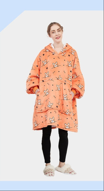 Flannel Double-Layer Fleece Blanket Hoodie – Cozy Lambswool Pyjamas