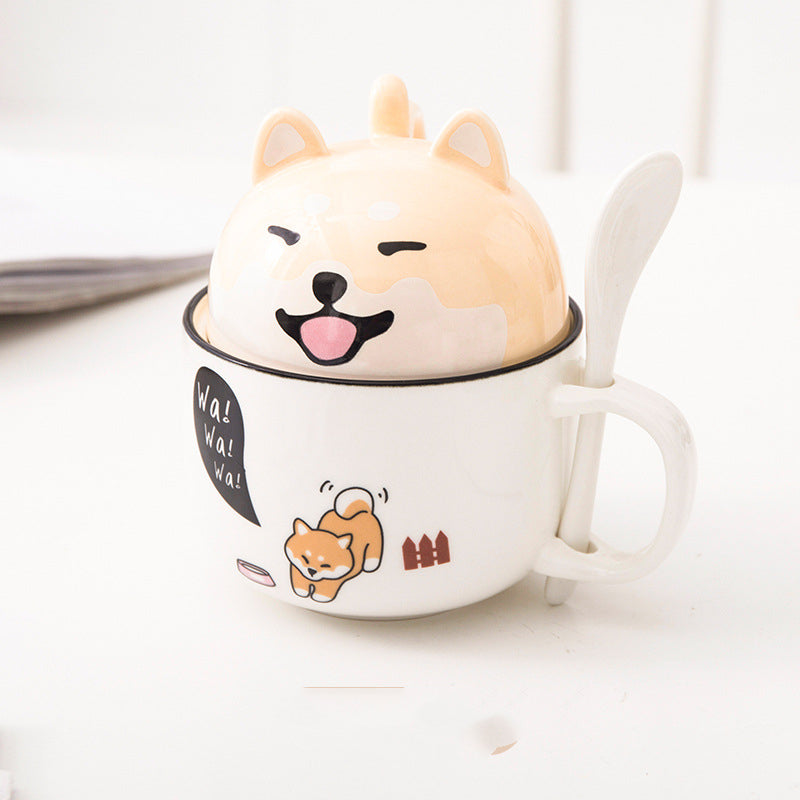 Ceramic Mug with Lid & Spoon – Cute Animal Design