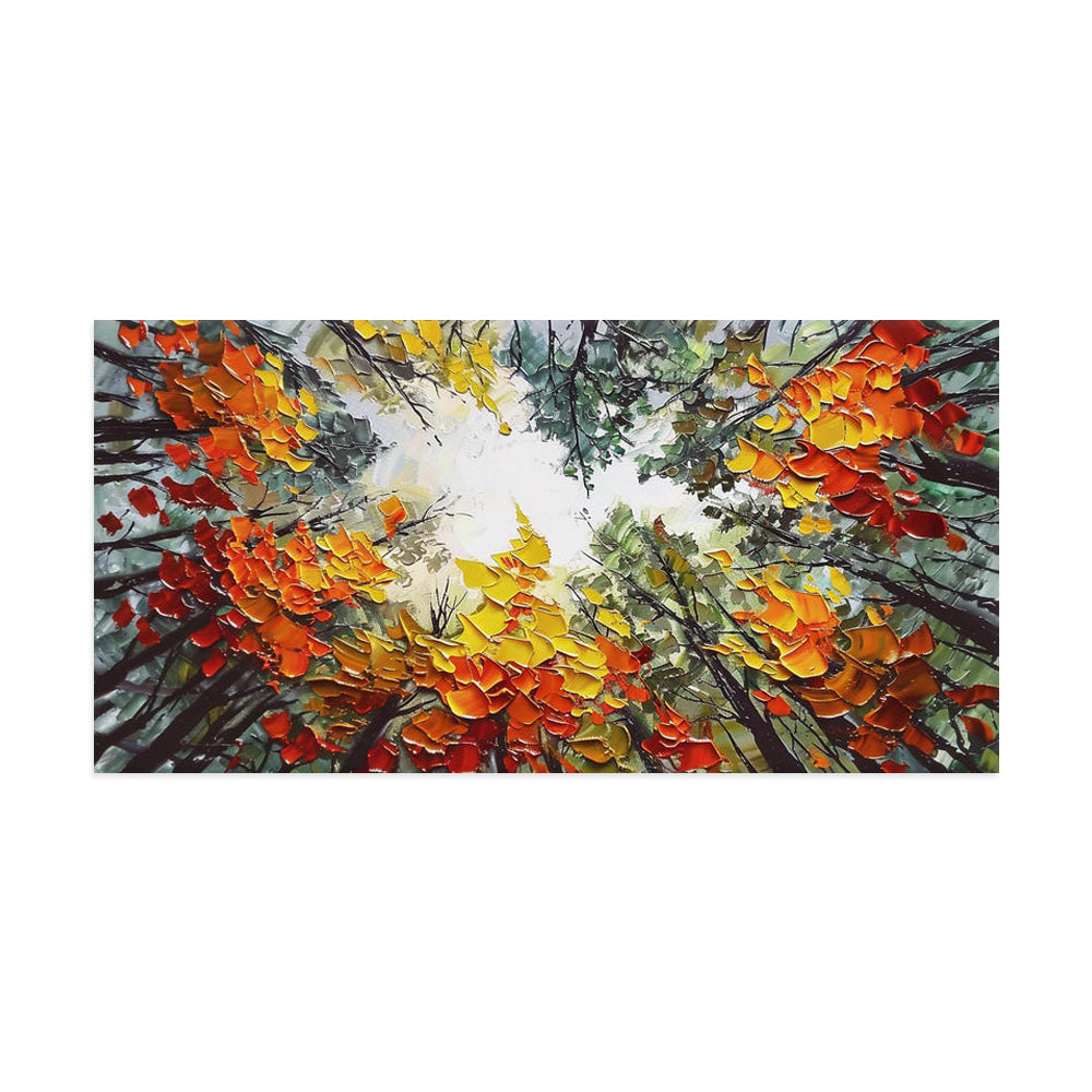 Handmade Oil Painting – Modern Orange Forest Landscape Canvas Wall Art