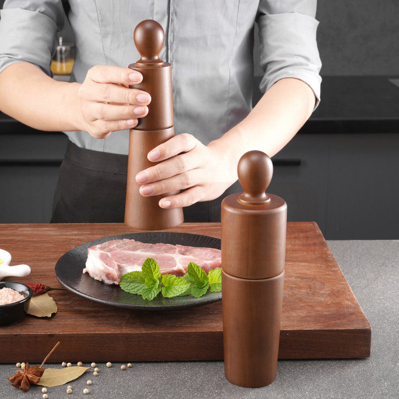 Wooden Pepper Mill & Salt Grinder Set – Oak, Ceramic & Stainless Steel Manual Kitchen Tool