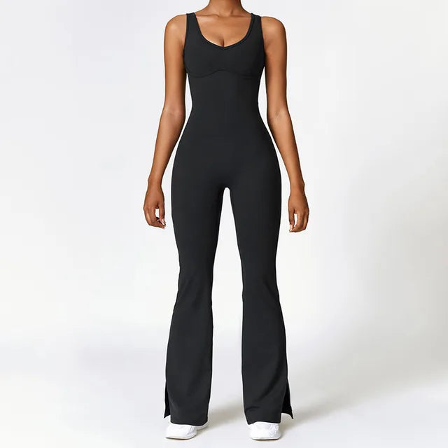 Yoga Jumpsuit for Women – Flared Pants One-Piece Romper | Seamless Fitness Bodysuit for Gym, Yoga & Workout