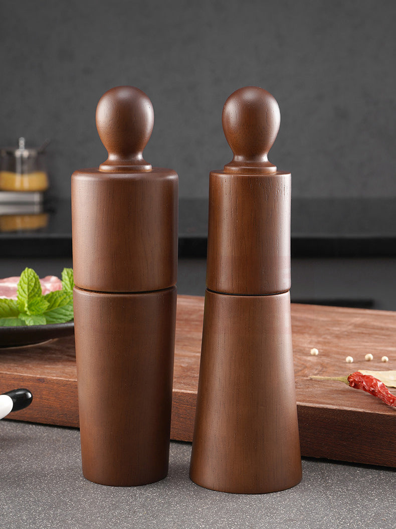 Wooden Pepper Mill & Salt Grinder Set – Oak, Ceramic & Stainless Steel Manual Kitchen Tool