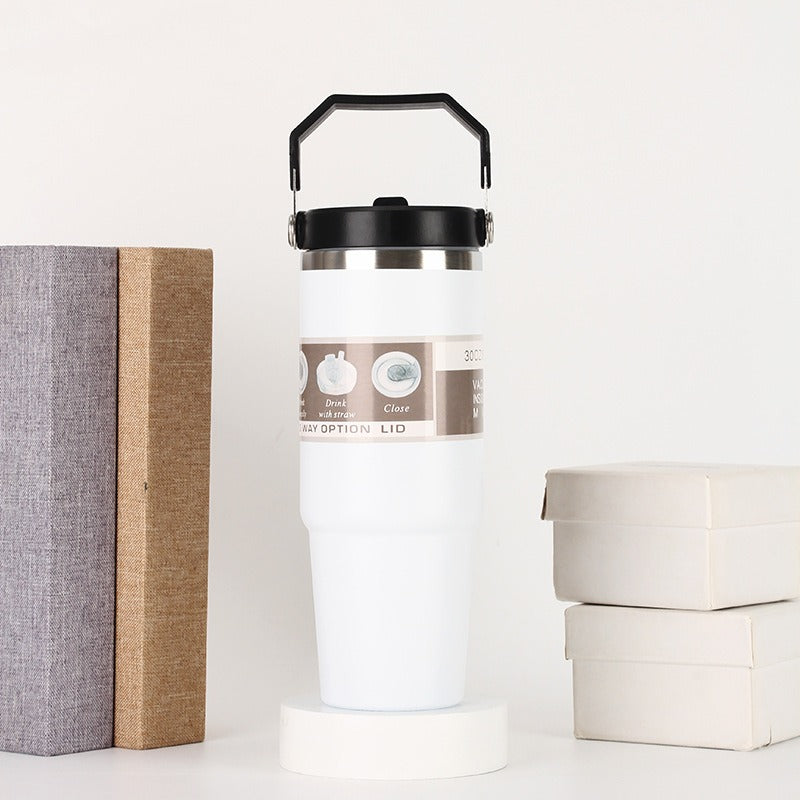 Stainless Steel Insulated Car Cup – Portable Travel Sports Tumbler With Handle & Splash-Proof Lid