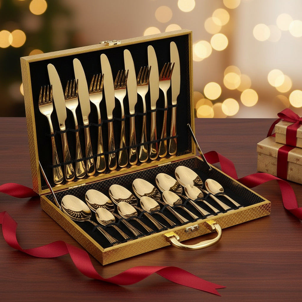 Luxury Golden 24-Piece Stainless Steel Cutlery Set – Elegant Solid Color Flatware for Modern Dining