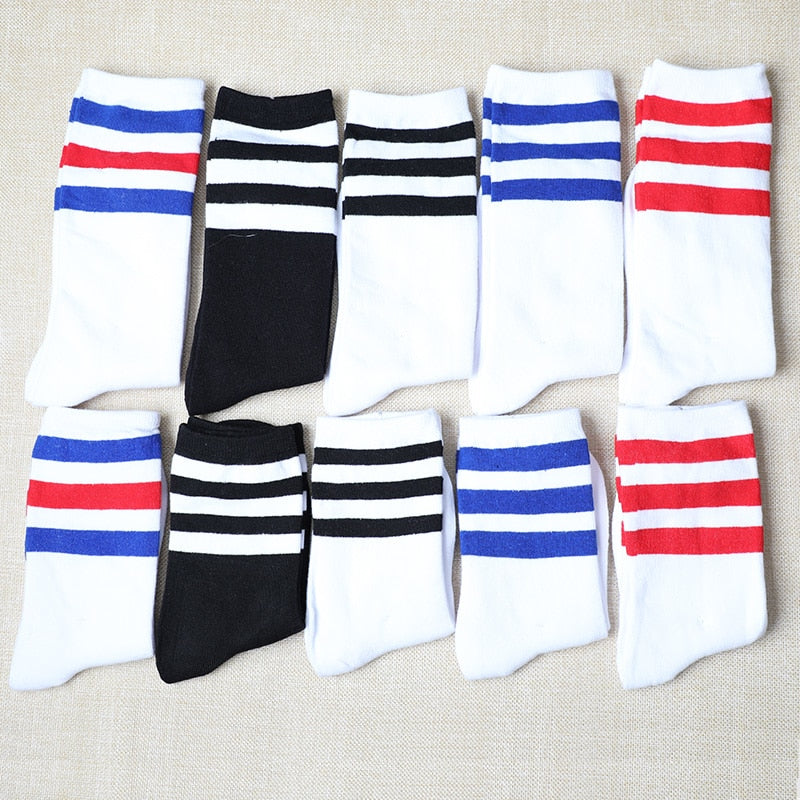 Three Stripes Cotton Socks – Unisex HipHop Skate Socks | Harajuku Style Long & Short Funny Art Meias