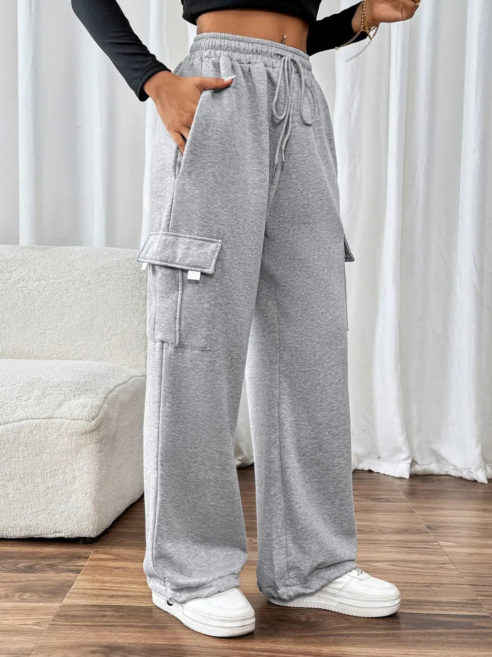 Light Gray Straight Fit Joggers with Drawstring & Pockets – Comfortable Casual &amp; Sporty Wear