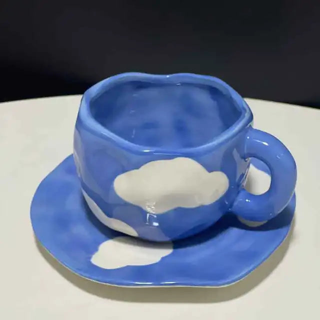 Hand-Painted Blue Sky Coffee Mug – Handmade Ceramic Tea Cup Set