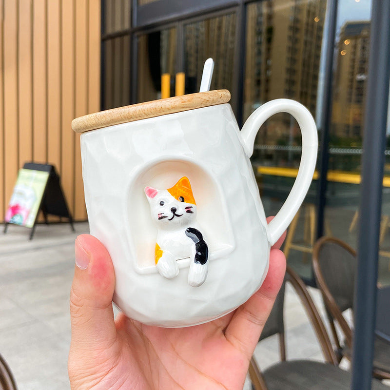 Cute Rabbit Mug with Lid & Spoon – 430ml Trendy Office Cup