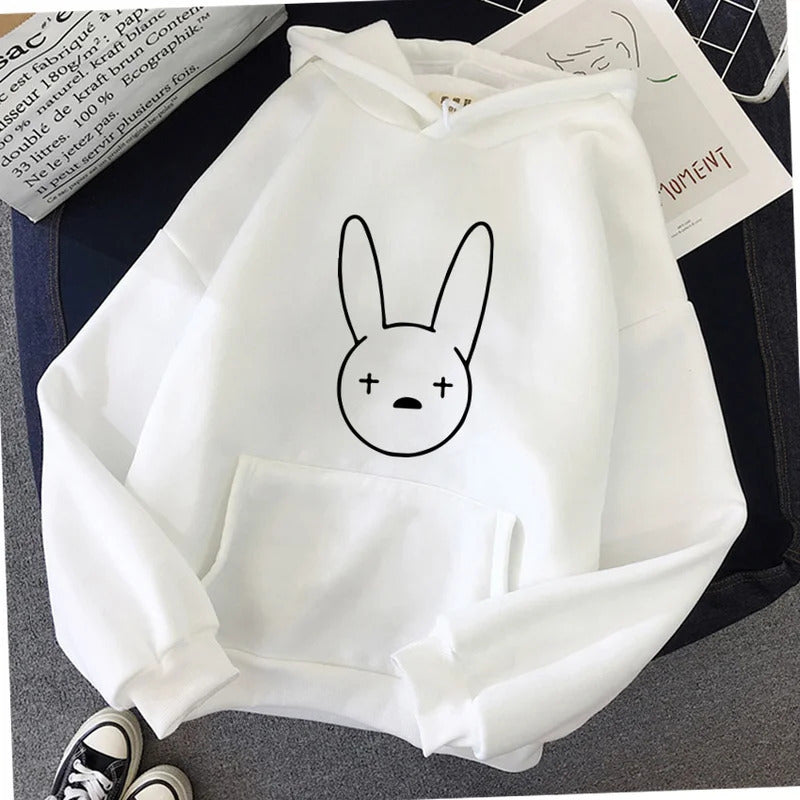 Unisex Cartoon Rabbit Printed Hooded Sweatshirt – Trendy Slim-Fit Hoodie for Everyday Comfort