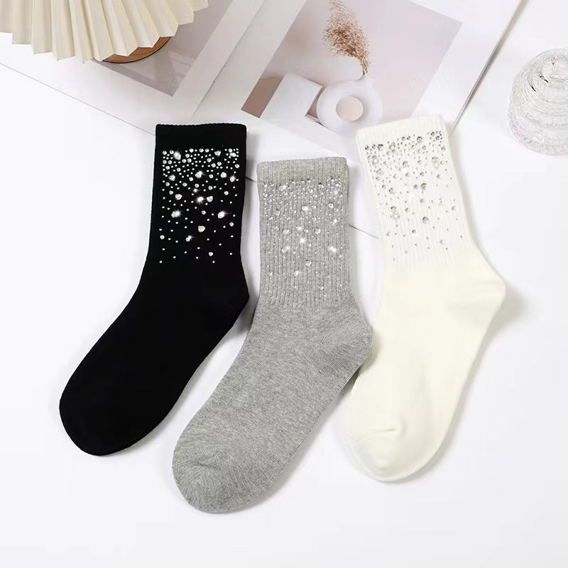 Spring & Autumn Fairy Style Starry Sky Hot Diamond Socks – Light Luxury, Trendy, Unisex Medium Tube Socks