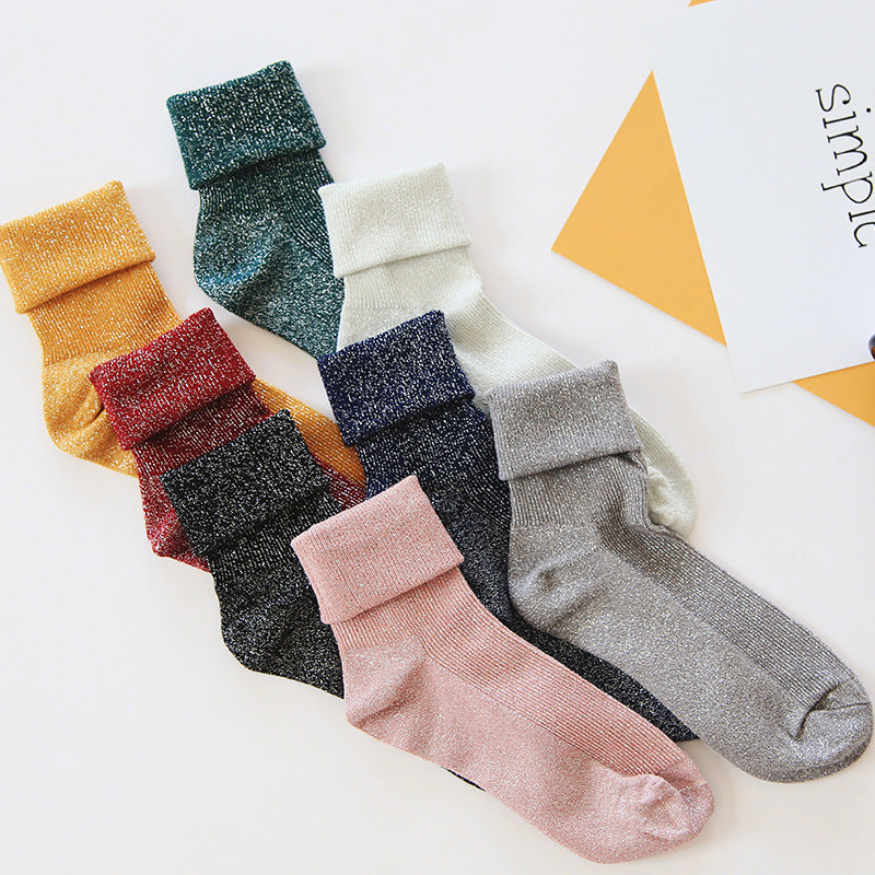 Women’s Soft Cotton Casual Socks – Shiny Solid Pattern | Comfortable Everyday Fashion Socks