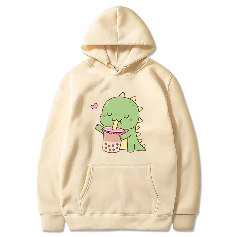 Cartoon Dinosaur Cute Printed Hooded Sweatshirt – Unisex Long Sleeve Casual Hoodie