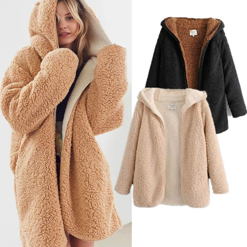 Warm Bomber Reversible Soft Fleece Hooded Lamb Fur Coat – Vintage Lambswool Parka