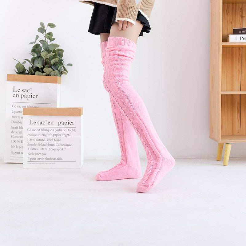 Knitted Mohair-Style Lolita Cosplay Over-the-Knee Stockings | Warm JK Woollen Fashion Socks for Women