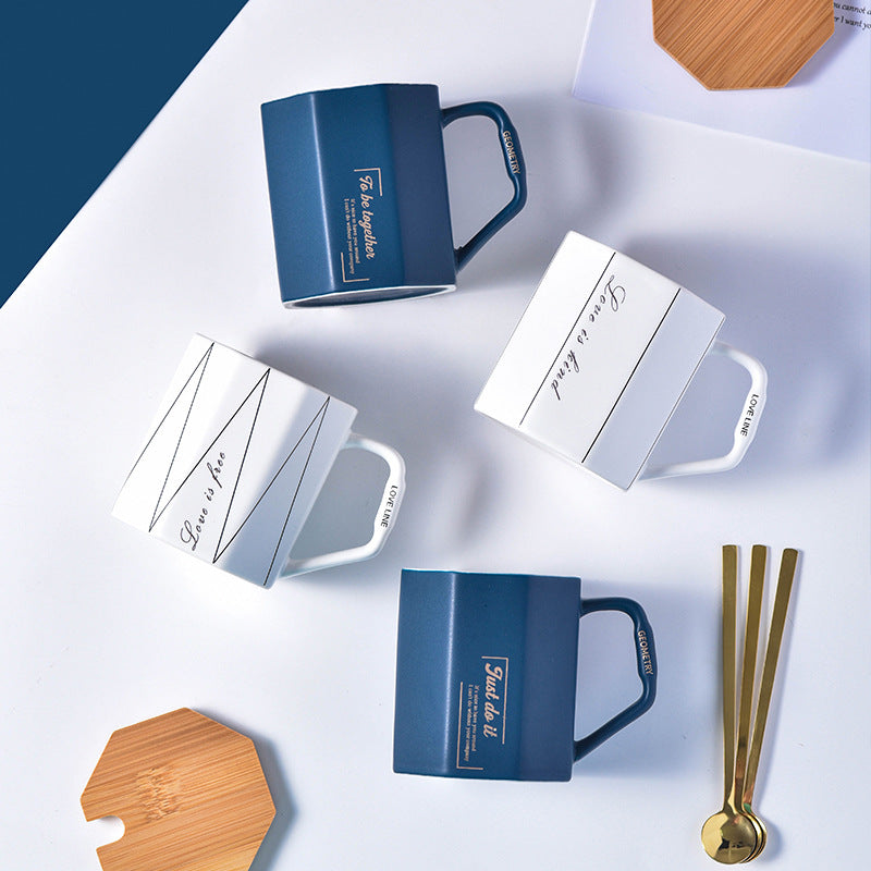 Creative Nordic Ceramic Mug with Lid & Spoon – Office & Gift Coffee Cup