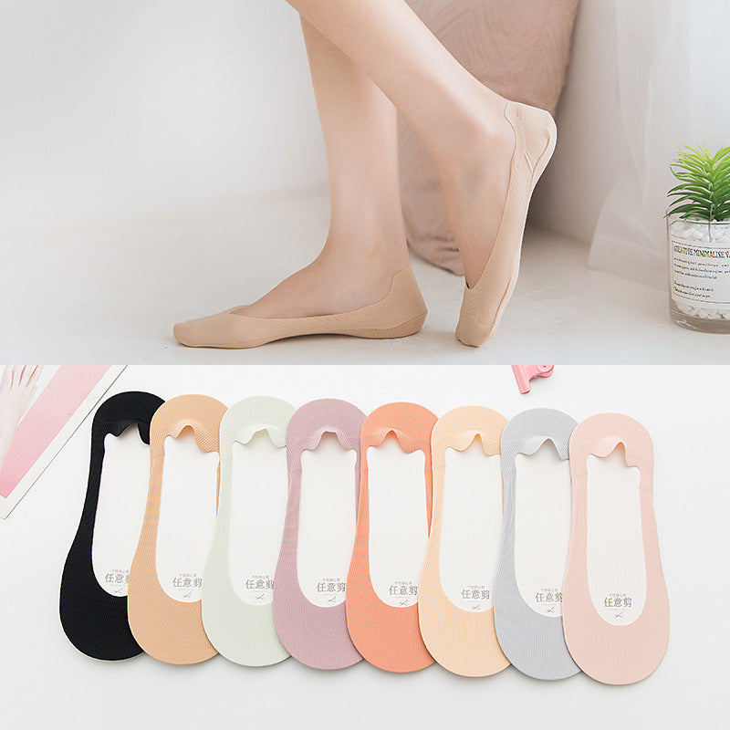 Ice Silk Cut Boat Socks for Women – Thin Invisible Non-Slip Silicone Heel | Breathable Cotton Low-Cut Summer Socks