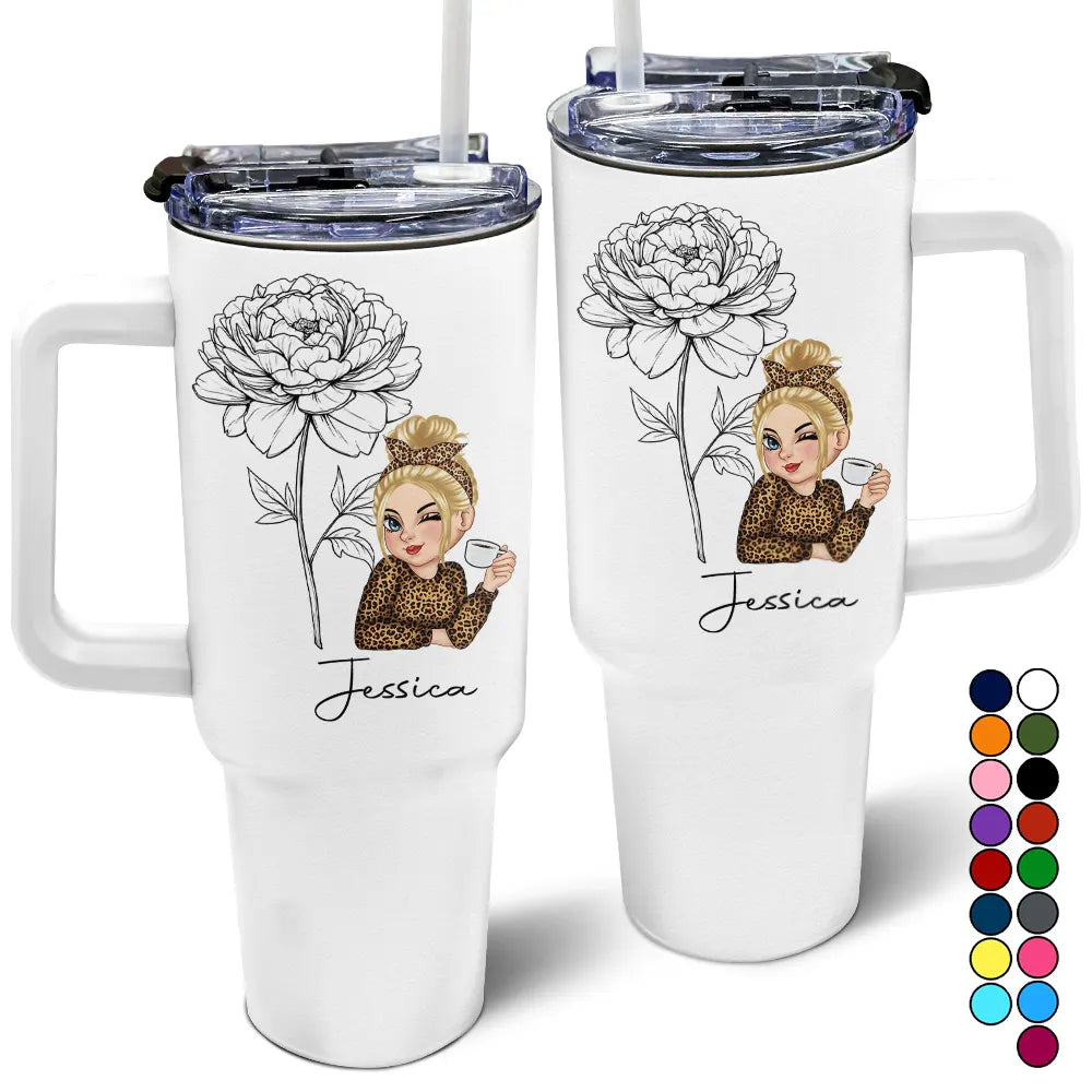 Birth Month Flower Tumbler With Straw – Bloom Where You’re Planted Wildflower Sketch Girl Cup