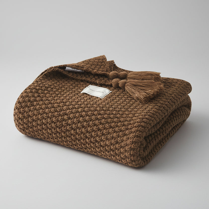 Tassel Knitted Ball Blanket – Soft Acrylic Korean-Style Sofa & Office Throw