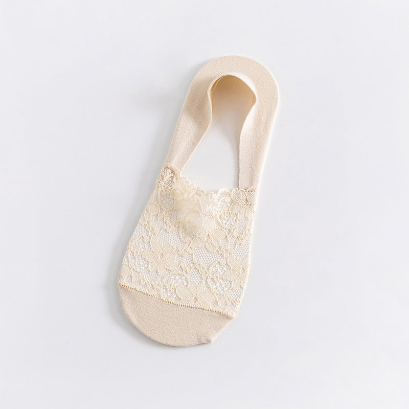 Spring & Summer Women’s Invisible Lace Boat Socks – Non-Slip, Breathable, Soft Cotton