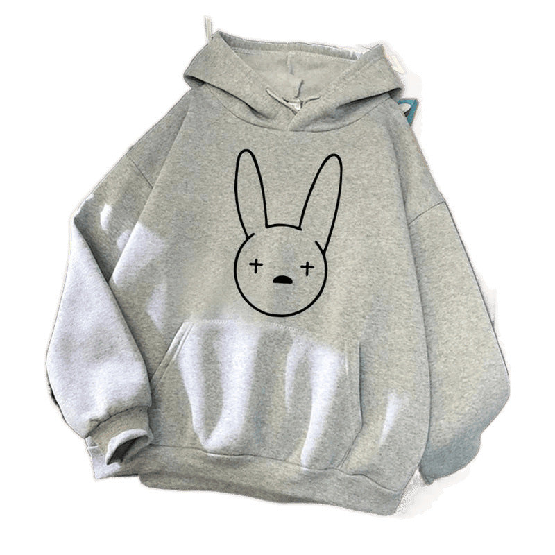 Unisex Cartoon Rabbit Printed Hooded Sweatshirt – Trendy Slim-Fit Hoodie for Everyday Comfort