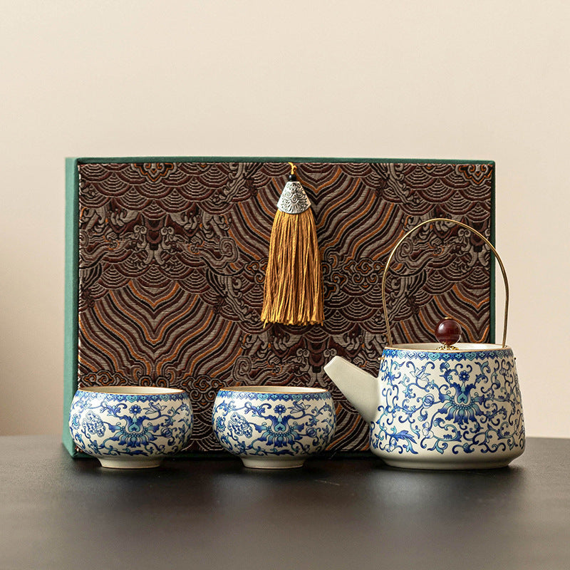 Ru Kiln Luxury Tea Set – Blue & White Ceramic Gift Box