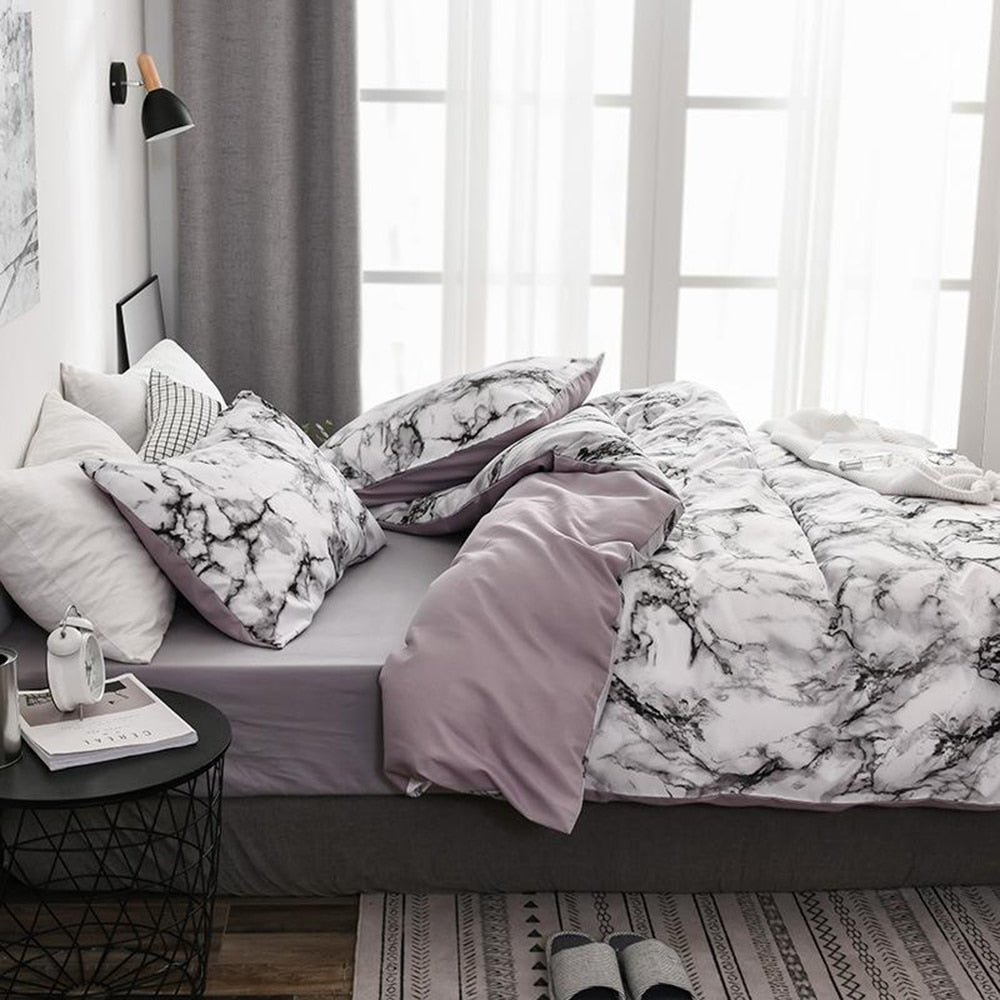 Luxury White Marble Duvet Cover Set – Soft, Breathable Bedding in Multiple Sizes