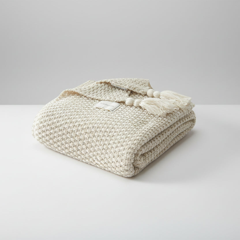 Tassel Knitted Ball Blanket – Soft Acrylic Korean-Style Sofa & Office Throw