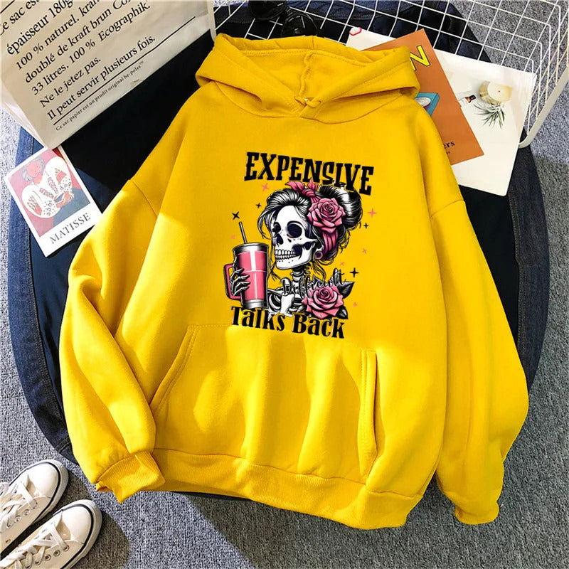 Cartoon Hip Hop Skull Pattern Printed Hooded Sweatshirt Unisex Long Sleeve Casual Jacket